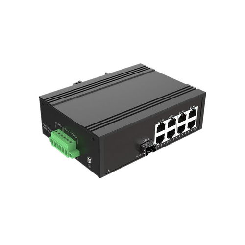 8口千兆工業級光纖收發器 導軌式安裝，內置4kV防雷電路，保障環保設備通信穩定